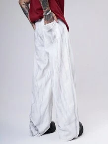 Manfinity Hypemode Y2K Vintage Streetwear 男士米色水洗破洞宽松牛仔裤 - 米色 - 查看 2