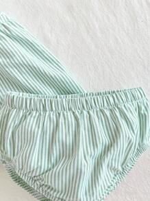 Cozy Pixies 2pcs Baby Girls' Colorful Striped Floral Print Square Neck Short Sleeve Top & Headband Set