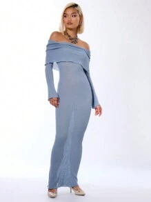 MUSERA Off The Shoulder Long Sleeve Maxi Dress - Blue - View 4
