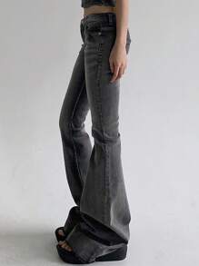 DAZY Women Low-Waist Flare Jeans - Dark Grey - View 2