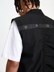 Manfinity VCAY Men's Solid Color Zipper Design Woven Vest, Hip Hop And Popular Style, For Fall Winter - Black - View 3