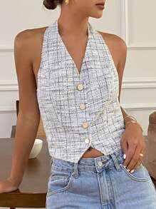 DAZY Floral Print Sleeveless Fitted Tank Top For Women , Summer Going Out Tops - Black and White - View 8