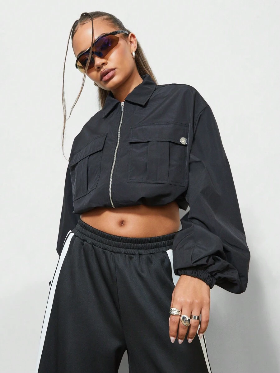 SUMWON WOMEN Áo khoác tiện ích có khóa kéo nylon Blouson - màu đen - Xem 1