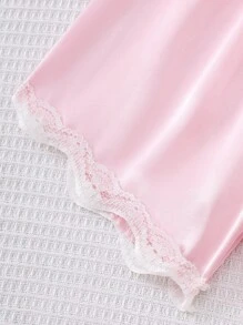 少女粉色蕾丝吊带背心和短裤两件套休闲睡衣套装 - 粉色 - 查看 6