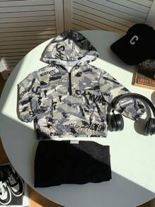 SHEIN 2 piezas Conjunto de chaqueta con capucha y pantalón de chándal con estampado de letras y camuflaje de color contrastante para niño bebé, casual y deportivo, primavera otoño invierno - Multicolor - Ver 5