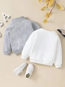 SHEIN 2 件套幼儿男童/女童字母印花高领长袖运动衫和运动夹克套装，适合日常穿着、上学、旅行和运动、秋冬季 - 彩色 - 查看 4