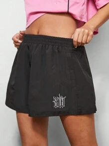 SUMWON WOMEN Quần short nylon boxy in họa tiết bên hông - màu đen - Xem 3
