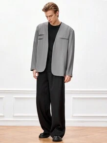 Manfinity VCAY Men's Loose Fit Casual Woven Blazer Jacket, Suitable For Spring, Fall, Winter - Dark Grey - View 4