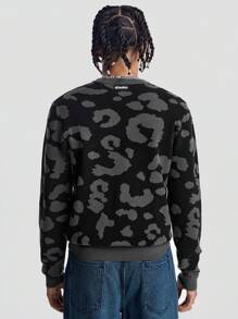 Manfinity VCAY Men's Leopard Print Crew Neck Sweater, For Fall Winter - Black - View 7