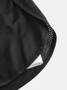 Tween Girls Loose Street Style Shorts With Side Hollow Mesh Double-Layered Anti-Light Printing Letter Belt - Black - View 6