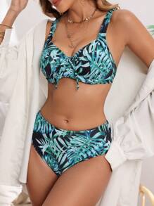 SHEIN Swim Bộ bikini in hình cây nhiệt đới đi biển mùa hè dành cho nữ - Nhiều màu - Xem 4