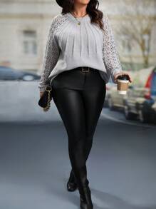 Pull casual à manches dolman et col rond, couleur unie, pour femmes grande taille, pour l'hiver