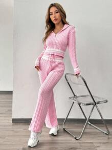 Chiquease Pink Turtleneck Sweater And Straight Leg Pants Set - Pink - View 5