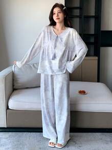 DAZY Bộ Pyjama dài tay in hoa - trắng - Xem 6