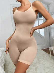 Women's Solid Color Sleeveless Jumpsuit Shapewear - Apricot - View 4