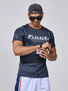 Gym Rark 男友风男士短袖字母印花运动 T 恤校园 - 藏蓝色 - 查看 4
