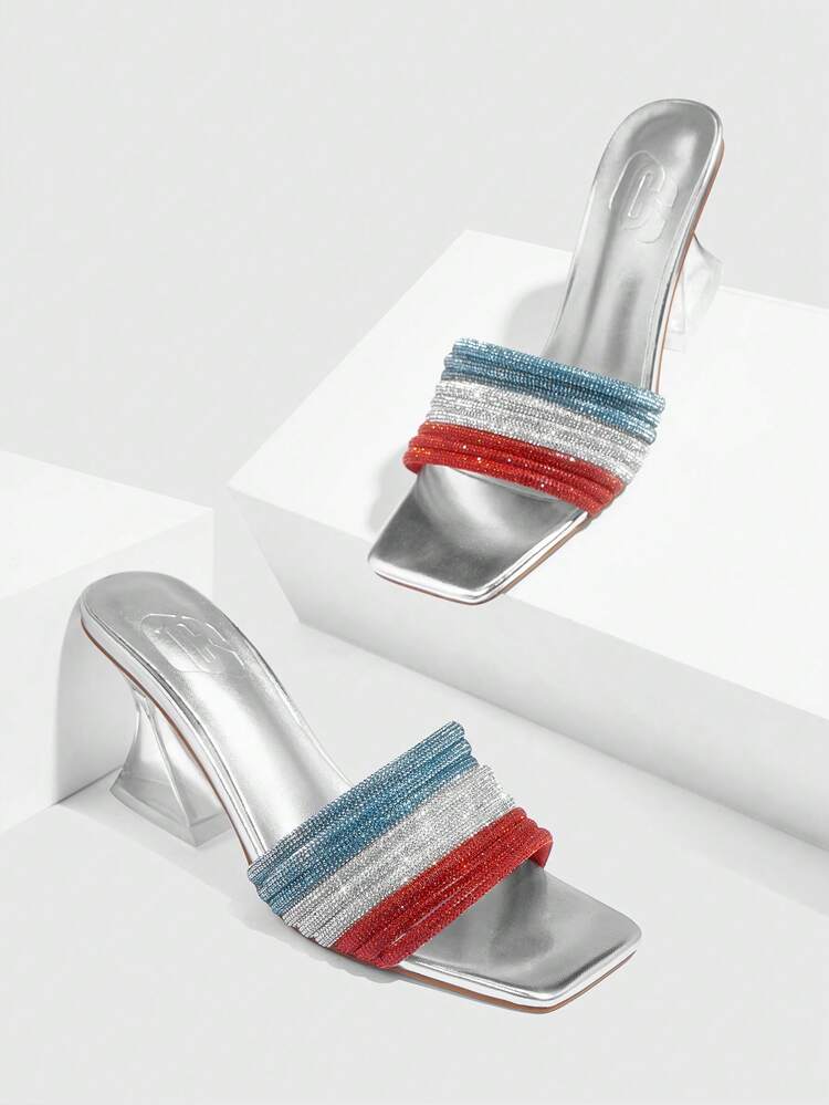 CUCCOO SZL Women's Summer Square-Toe Heeled Sandals With Colorful Strap