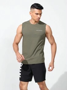 Manfinity Athleisure Boyfriend Style Men's Casual Letter Print Round Neck Sports Vest Back To School