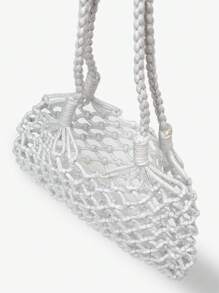 SHEIN VCAY Women's Woven Shoulder Beach Vacation Bag - White - View 5