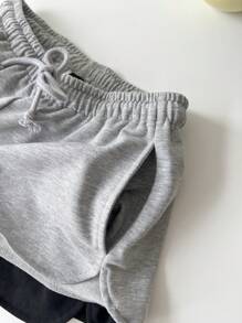 SHEIN EZwear 2 件女士休闲抽绳松紧腰短裤套装，带开叉，适合夏季 - 彩色 - 查看 4