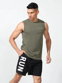 Manfinity Athleisure Boyfriend Style Men's Casual Letter Print Round Neck Sports Vest Back To School