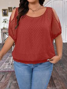Calvaya Plus Size Women's Summer Asymmetrical Neck 2 In 1 Cutout Shoulder Blouse
