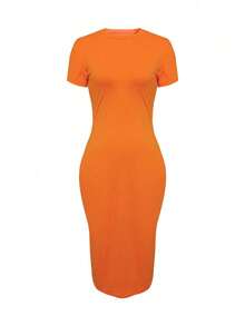 LovelyWholesale Abito Aderente In Maglia A Coste Solida