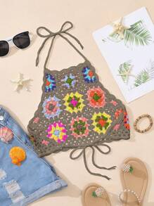 SHEIN Swim 女式撞色全印花无袖罩衫 夏季 - 彩色 - 查看 2