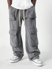 SUMWON Oversized Cargo Sweatpants Relaxed Fit Utility Winter Fleece Lounge Pants Athletic Gym Jogger Pants With Pockets Streetwear Sweatpants
