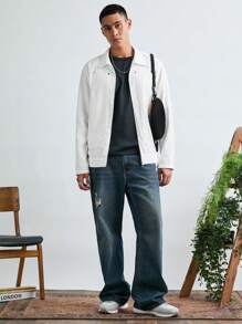 Manfinity VCAY Chaqueta informal de manga larga, de apertura frontal, suelta y de color liso, tejida para hombre
