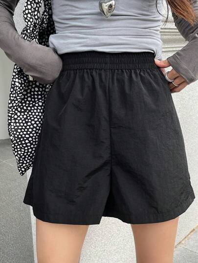 DAZY Women's Solid Color Elastic Waist Casual Shorts Swimwear Bottom Summer