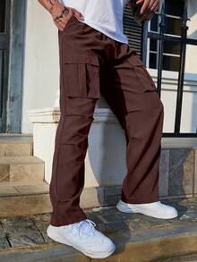 Manfinity Homme Loose Fit Men Flap Pocket Side Cargo Pants - Burgundy - View 4
