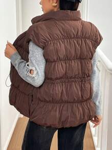 SHEIN Essnce Chaleco con cordón en la cintura para mujer, color café, chaquetas de mujer de otoño, ropa de mujer de otoño/invierno, chaqueta con cordón, abrigo acolchado - Café integral - Ver 2