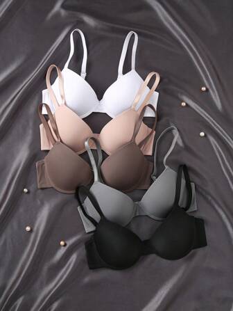 Empress Envy 5st enkla enfärgade spaghettiband för kvinnor, rygglösa vardagsbehåar med tråd