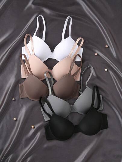 Empress Envy 5 piezas Sujetadores casuales de diario sin espalda de tirantes finos de unicolor simple para mujer con alambre