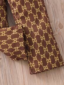 SHEIN Tween Girls' All-Over Print Fashion Long Sleeve Top And Pants Set - Coffee Brown - View 4