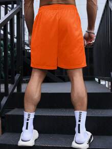 Manfinity Sport Corelite 男友风男士字母图案运动弹力短裤健身短裤男友风男士短裤男友风男士篮球短裤洗手液学校学校 - 橘色 - 查看 2