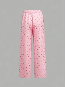 SHEIN 3pcs/Set Tween Girls' Sheer Color Block Short Sleeve Shirt + Knit Camisole + Digital Print Wide Leg Pants - Multicolor - View 15