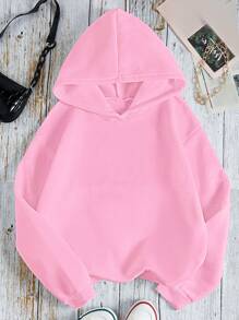 Teen Girl Slogan Print Drop Shoulder Long Sleeve Casual Loose Hoodie Sweatshirt, Autumn/Winter - Hot Pink - View 4