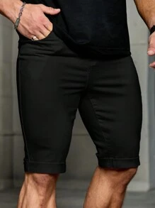 Manfinity Homme 男士黑色牛仔紧身短裤 - 黑色 - 查看 5