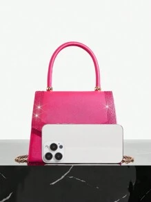 SHEIN BAE 女士纯色水钻装饰手提包，适合日常使用和送礼