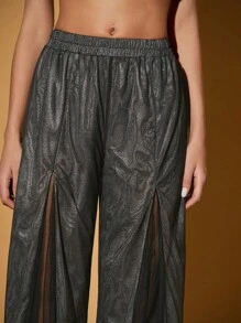 SHEIN Haute Damen Doppellagige Netz Durchsichtige Hose - Schwarz - Übersicht 3