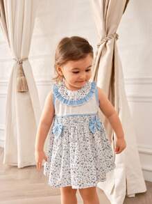 SHEIN Baby Girl Ditsy Floral Ruffle Trim Round Neck Sleeveless Cute Dress - Multicolor - View 4