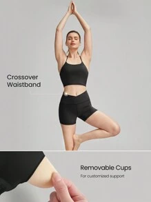 GLOWMODE FeatherFit™ Sports Bra & 4.3'' Shorts Set Crisscross Back Bra Tank Top With Crossover Biker Shorts Low Impact Yoga Daily Running Gym Workout Summer