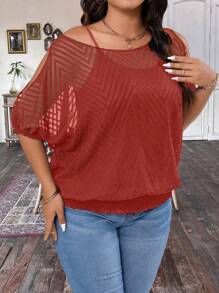 Calvaya Plus Size Women's Summer Asymmetrical Neck 2 In 1 Cutout Shoulder Blouse