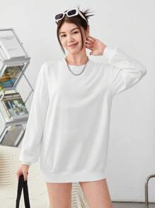 SHEIN Teen Girls' Knitted Sweatshirt With Butterfly And Heart Print On Back - White - View 4