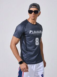 Gym Rark 男友风男士短袖字母印花运动 T 恤校园 - 藏蓝色 - 查看 5