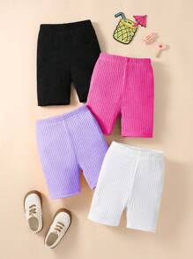 4 件套女童罗纹基本款短裤套装 - 彩色 - 查看 1