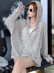 DAZY 女士纯色简约休闲连帽宽松运动衫 - 白色 - 查看 5