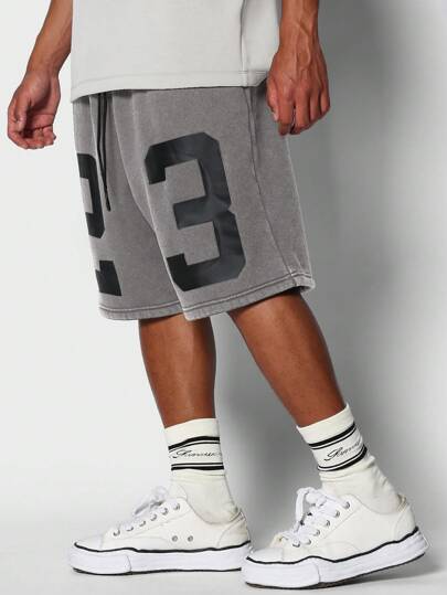 SUMWON 落裆撞色针脚数字印花休闲裤